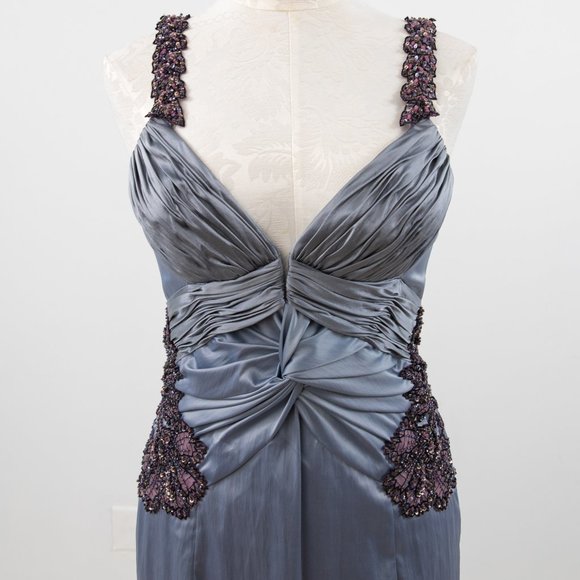 Vintage 90s M Ruched Satin Cocktail Midi Dress - Picture 4 of 11